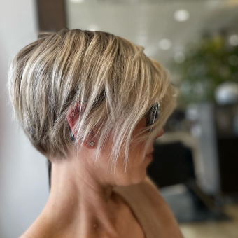 sleek and straight pixie cut